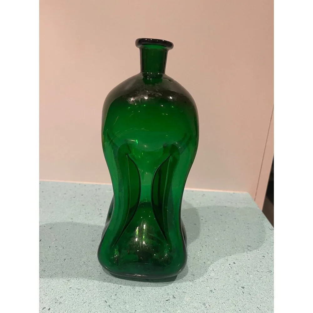 Vintage Bottle Vase Green Danish Decanter Decor Collectible